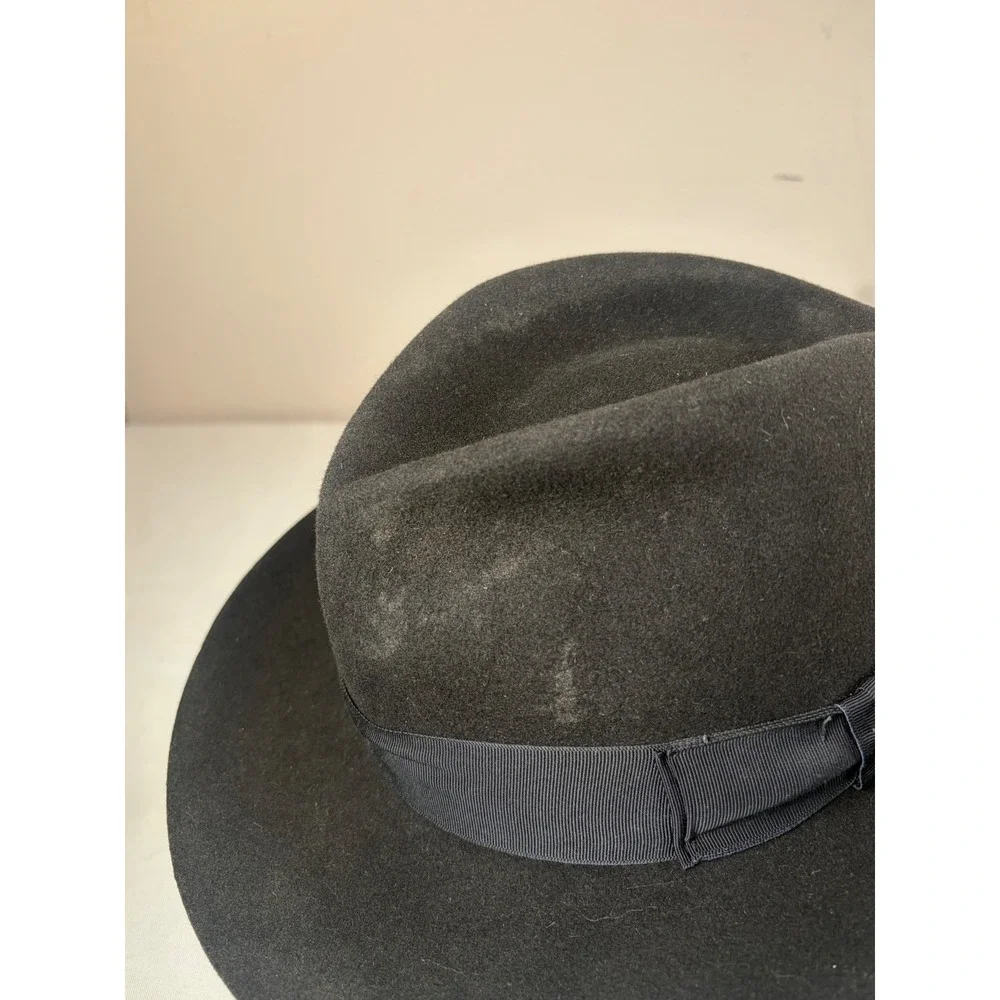 Goorin Bros Black Wool Felt Fedora Hat Handmade in Spain Wide Brim Mens L